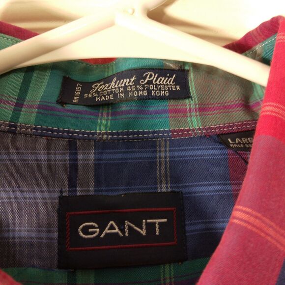 GANT shirt mens L Large Foxhunt plaid multicolor half short sleeve button - Picture 6 of 8